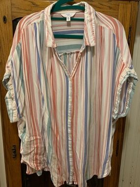 Time and Tru Lightweight Multicolor Striped Button-Down Shirt